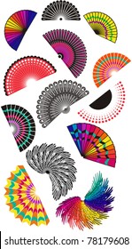 Set of colorful hand fans