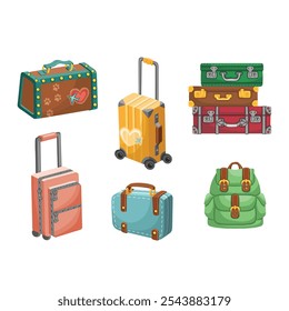 Set of colorful hand luggage, take away vector illustration