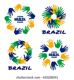 Set of colorful hand print icons using Brazil flag colors2016. Vector illustration.