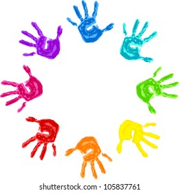 Set of colorful hand prints isolated on white background