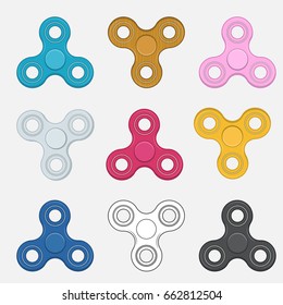 Set of colorful  hand spinner toys. Fidget finger spinners, vector illustration 