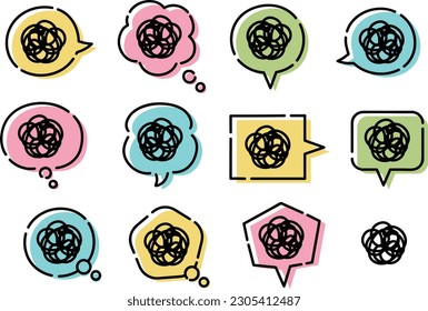 Set of colorful hand-drawn speech bubbles with dizzy signs for a comic design, vector illustration.