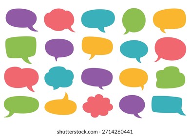 A set of colorful hand-drawn speech bubbles on a white background