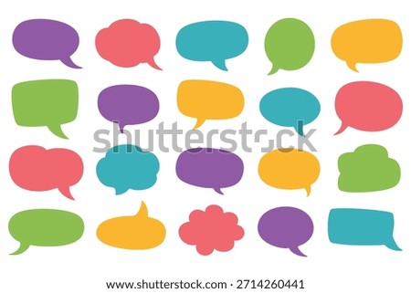 A set of colorful hand-drawn speech bubbles on a white background