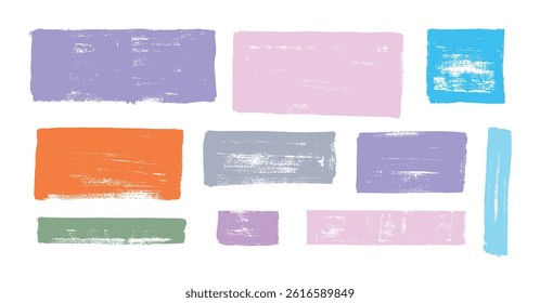 Set of Colorful Hand-Painted Brush Strokes - Pastel Grunge Ink Textures, Abstract Paint Smudges, Vector Brushstroke Elements for Creative Design, Artistic Rough Edges, and Textured Patterns