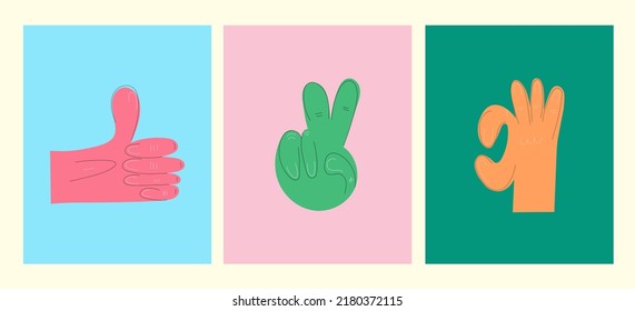 Set of colorful Hands. differents gestures. Diversity people illustration.