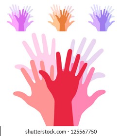 set of colorful up hands silhouette, vector illustration