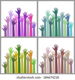 Set of colorful up hands, vector illustration 