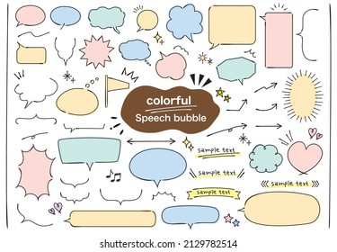 Set of colorful handwritten speech bubbles that look like they were written with a pen.