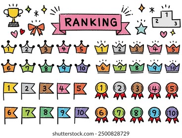 Set of colorful handwritten style ranking icons, vector illustration