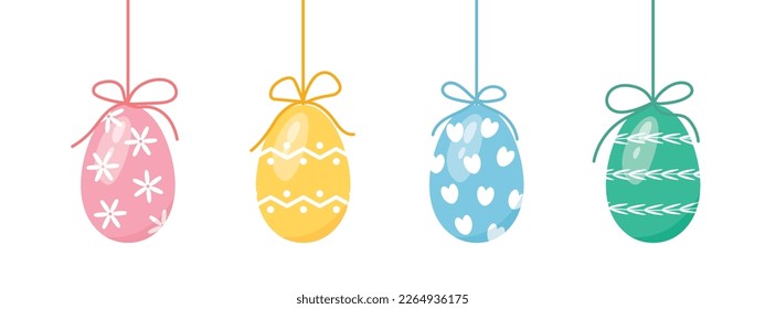 set of colorful hanging easter eggs- vector illustration