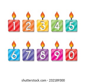 set of colorful happy birthday number candles. vector.
