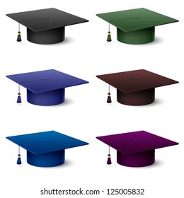 Set of of colorful hats graduate. Illustration on white background