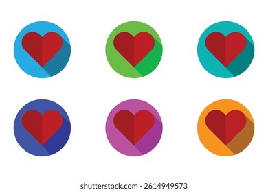 Set of colorful heart icons in circles.