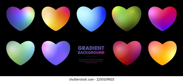 Set of colorful heart icons on black background, vector illustration