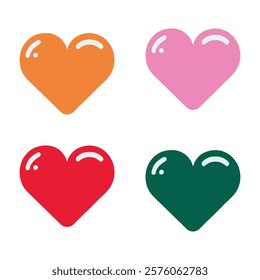 Set of colorful heart icons in orange, pink, red, and green. Perfect for Valentine's Day designs, love-themed projects, social media graphics, or digital stickers.