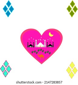 Set of colorful heart mosque ramadan kareem.Fit for background love ramadan kareem.