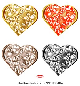 set of colorful heart with scenic clock work of love isolated on white background. vector illustration
