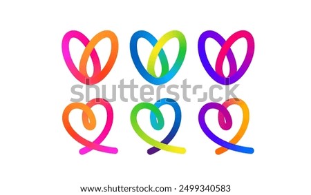 Set of Colorful Heart Shapes in Gradient. Vector Love Icons. Squiggly Heart Illustrations for Valentine's Day