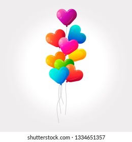 Set of colorful heart vector kids balloons.
