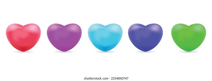 Set of colorful hearts 3d stylized