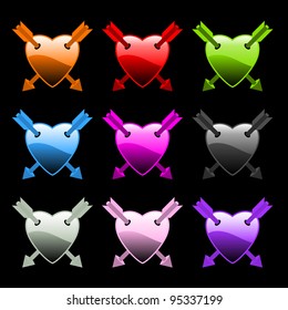 set of colorful hearts with arrows