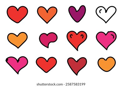 set of colorful hearts, Heart Outlines, Line Art Hearts, Love Symbols