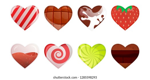 set of colorful hearts icons,edible sweet hearts for valentine's day,Vector image