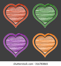 Set of colorful hearts on a black background