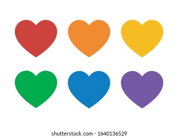 Set of colorful hearts in rainbow colors for pride flat vector icon for 