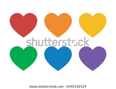 Set of colorful hearts in rainbow colors for pride flat vector icon for 