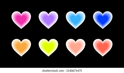 Set of colorful hearts in retro style