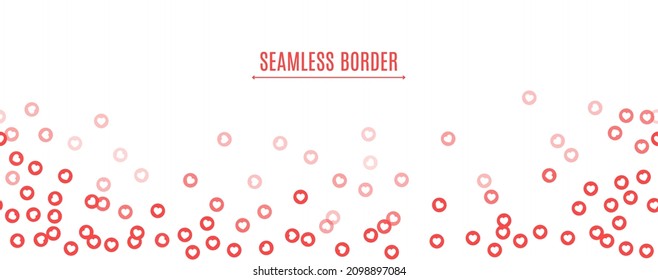 Set of colorful hearts seamless border for stream in flatt style. Flying red hearts pattern for social media posts, live streaming. Blogging live positive reaction template. Vector card illustration