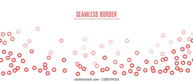 Set of colorful hearts seamless border for stream in flatt style. Flying red hearts pattern for social media posts, live streaming. Blogging live positive reaction template. Vector card illustration