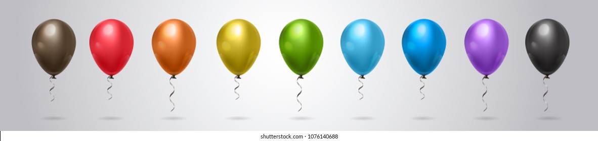 Set Of Colorful Helium Balloon On Grey Background Horizontal Banner