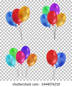 Set of colorful helium balloons isolated on transparent background