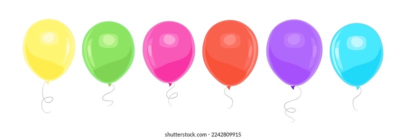 Set of colorful helium balloons. Realistic design elements for birthday, anniversary greeting cards, party, festival invitations. Cartoon Vector illustrations isolated on white background