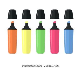 Set of colorful highlighter pen isolated on white background. Vector stock