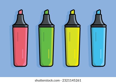 Set Of Colorful Highlighter Pen vector illustration. Education objects icon concept. Write, Back to school, Stationary for students vector design.