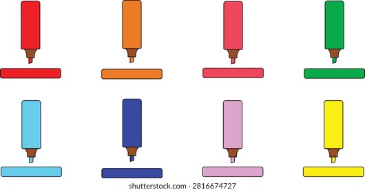 Set of colorful highlighter pens with matching color lines drawn on a paper surface