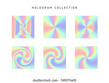 Set of colorful hologram abstract vector. Design texture style hipster. Holographic gradient backgrounds. 