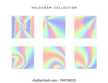 Set of colorful hologram abstract vector. Design texture style hipster. Holographic gradient backgrounds. 
