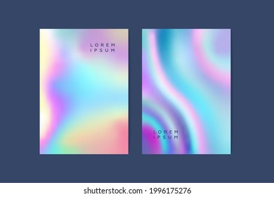 Set Colorful Holographic Posters. Abstract Backgrounds. Modern Vector Illustration. Holographic Fluid with Gradient Mesh. Retro Style. Pearlescent Graphic. Social Media Template.