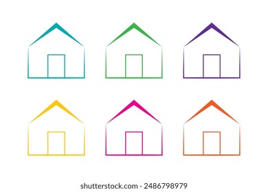Set Of Colorful Home Icon Isolated On White Background. Vector Illustration. Business. Outline