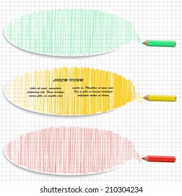 Set of colorful horizontal banners with hatching and pencils. Vector illustration.