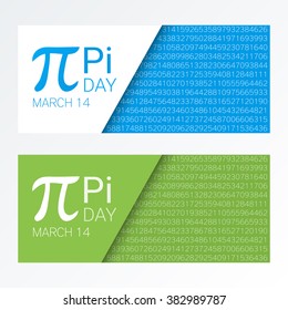 Set of colorful horizontal banners for Pi Day. Pi number, Pi sign, mathematical constant, irrational number, greek letter. Abstract digital vector illustration.