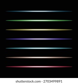 Conjunto de vigas de luz Horizontal colorida y Vector de destellos de lente