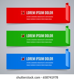 Set of Colorful Horizontal Paper Template for Sale Promo and Ad with Paper Rolls in Red, Green and Blue Colors