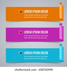 Set of Colorful Horizontal Paper Template for Sale Promo and Ad with Paper Rolls in Orange, Pink and Blue Colors