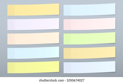 Set of colorful horizontal sticky notes paper for text stuck on gray background